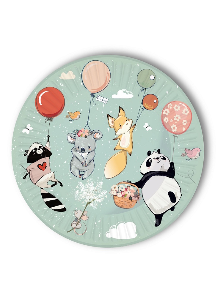 Бумажные тарелки Звери на шариках (18 см, 6 шт) 