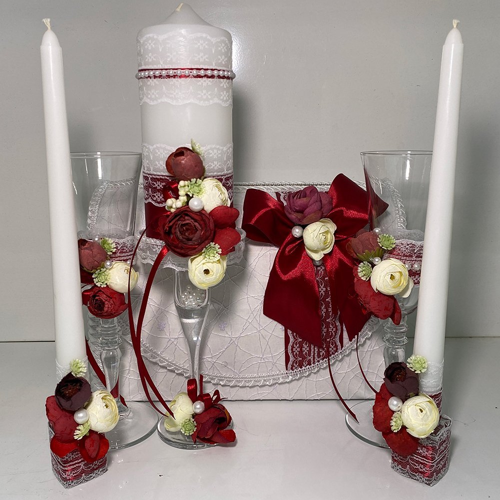 Свадебный набор Семейный банк + свечи + бокалы (красный)