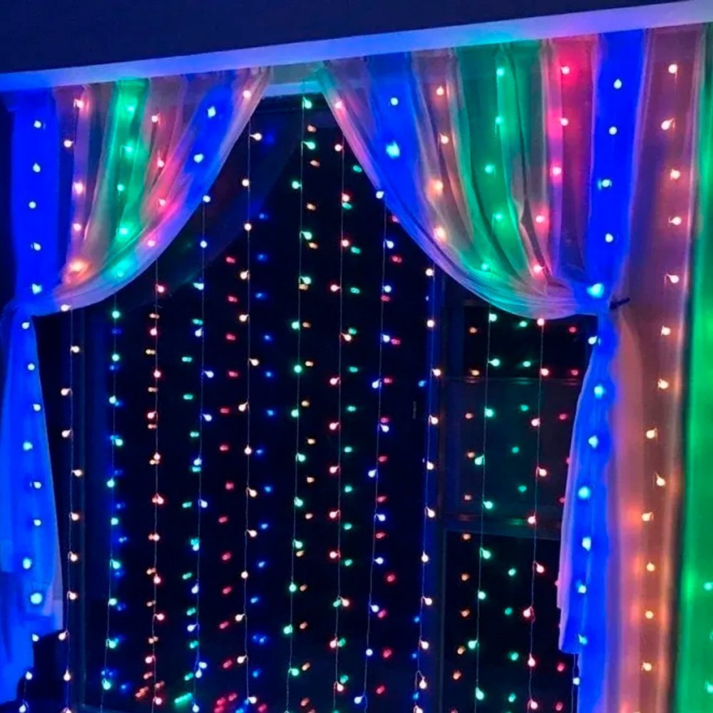 Акция!Гирлянда электрическая Штора 3х3 м (мульти)(прозрачная упаковка)