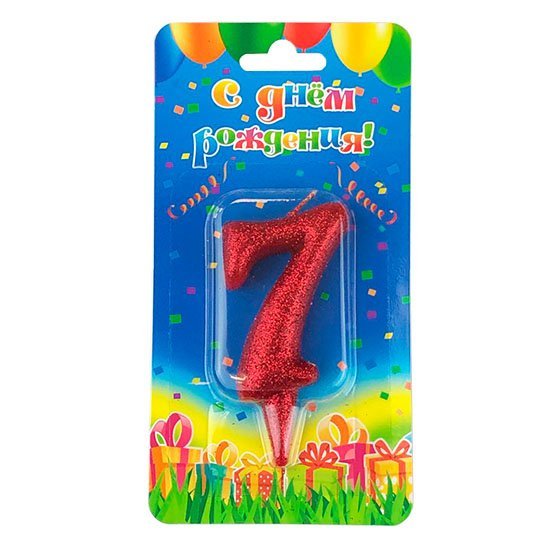 Свеча цифра 7 "Овал" красный блеск