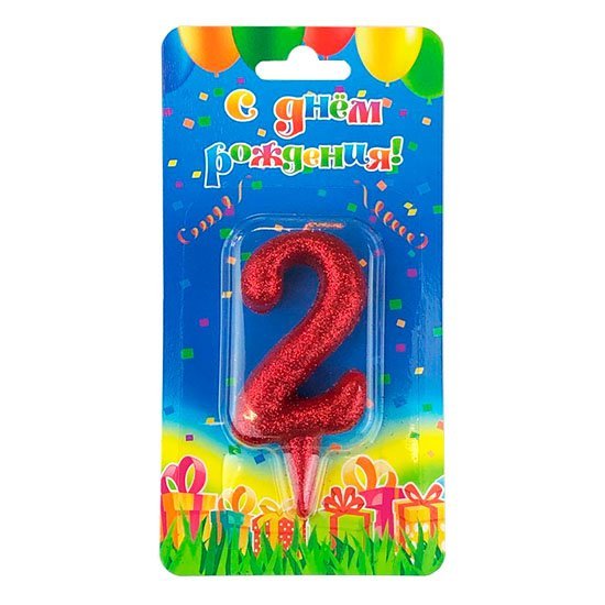 Свеча цифра 2 "Овал" красный блеск