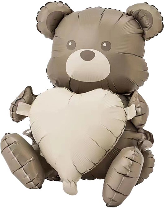 Шар (26"/66 см) Фигура 3D, Сидячий мишка с сердцем, Сатин, 1шт