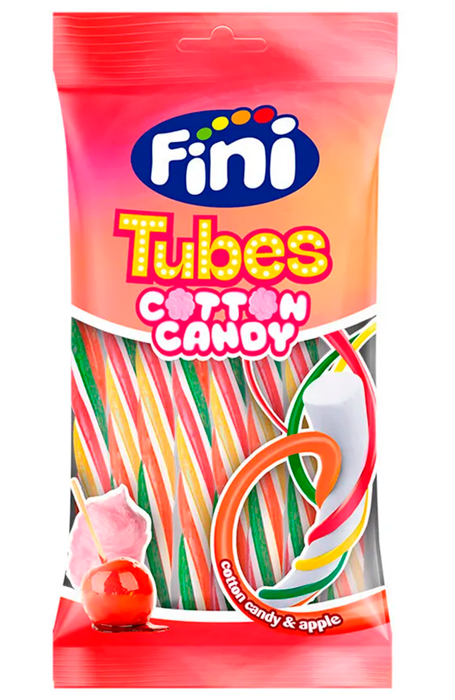 Акция!Fini Cotton Candy Tubes (Фини Палочки Сладкая Вата и Яблоко) 80г (12)
