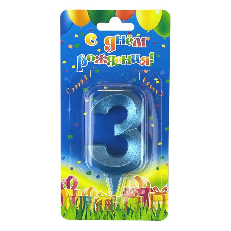 Свеча цифра 3 "Грань" Бирюзовый металлик