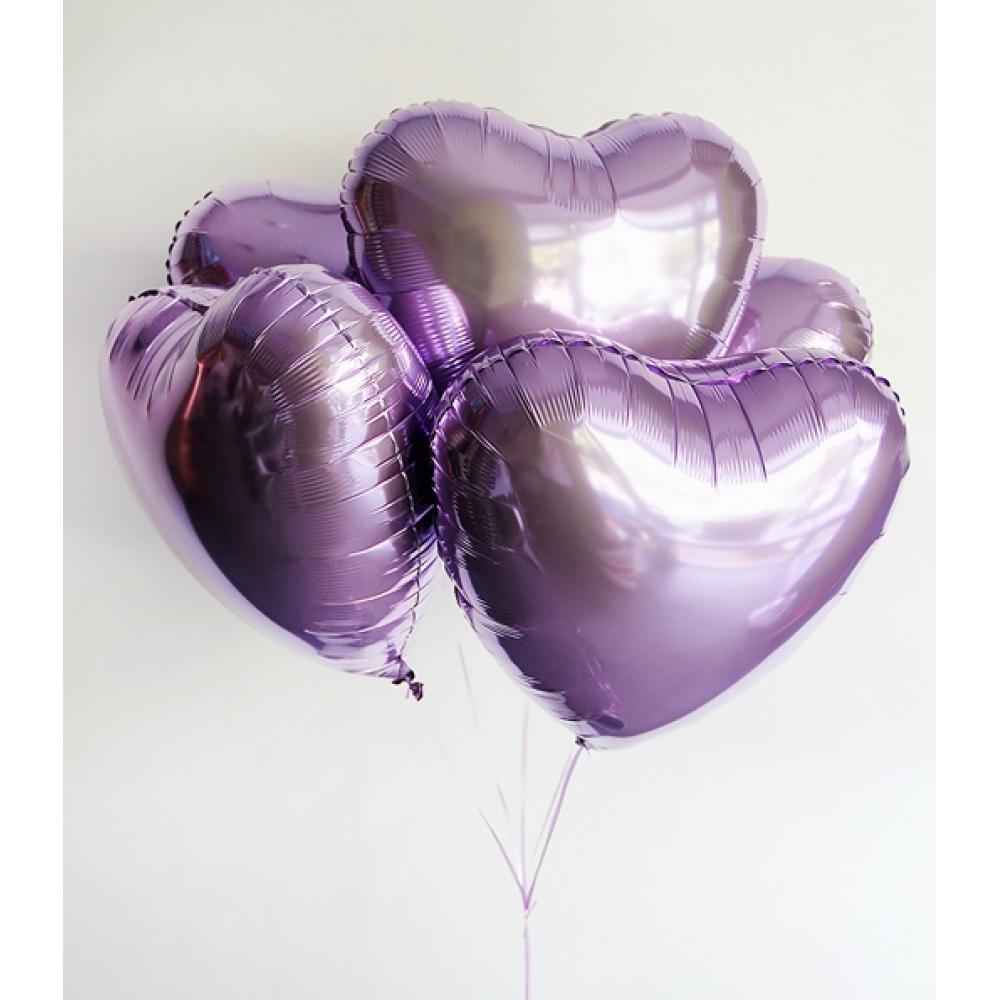 Связка из 5 сиреневых сердец 45см
