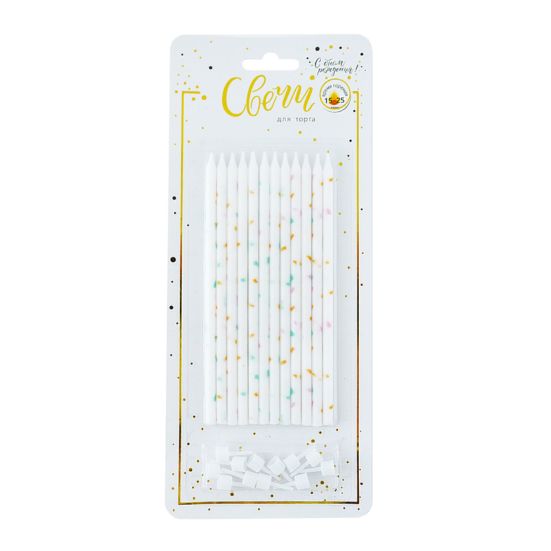 Свечи тортовые классические XL Яркие брызги с держателями 12 шт 14,5 см