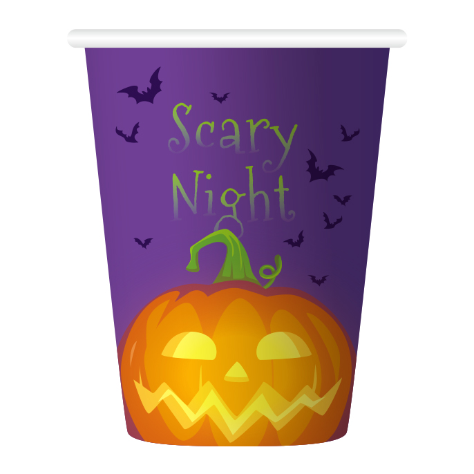 Стаканы 260мл "Хэллоуин" Черный Котик с тыквой /набор 6 шт/