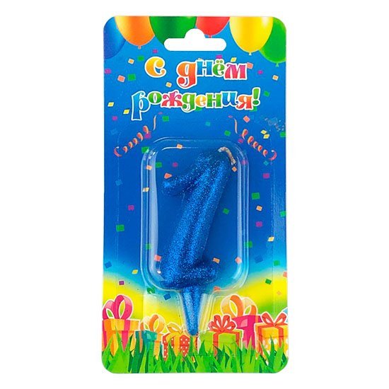 Свеча цифра 1 "Овал" синий блеск