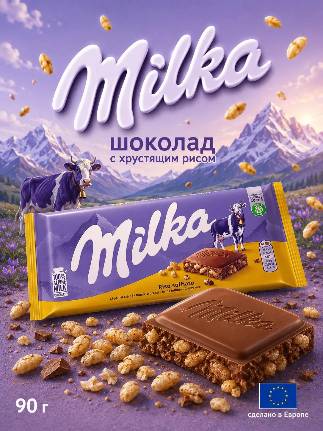 Акция!Шок. плитка Milka Crispy Rice (Милка Криспи Райс) 90г (21)
