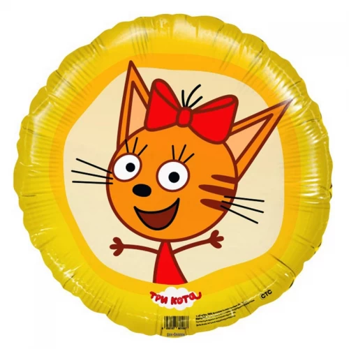 Шар (18"/46 см) Круг, Три Кота, Карамелька, Желтый, 1 шт.