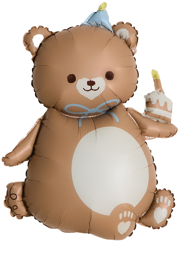 Шар (39"/99 см) Фигура, Мишка с кексиком, Коричневый, Сатин, 1 шт. в уп.