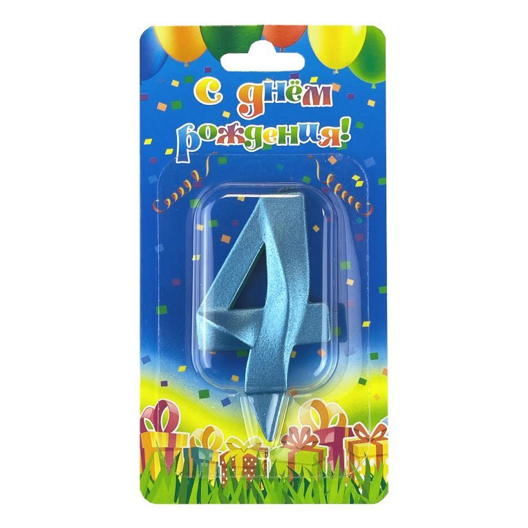 Свеча цифра 4 "Грань" Бирюзовый металлик