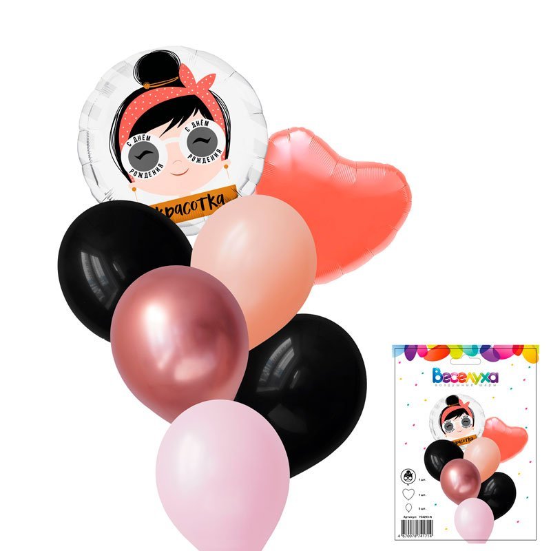 Набор шаров "С Днем Рождения, красотка очки" 7 в 1/7 воздушных шаров / 1 набор/ (Россия)