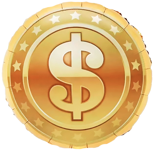 Шар (18"/46 см) Круг, Знак Доллара, Золото, 1 шт. 