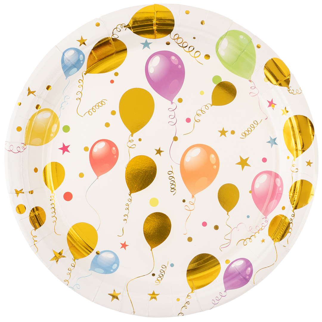 Тарелки (9"/23 см) Воздушные шарики, Разноцветный, Металлик, 6 шт