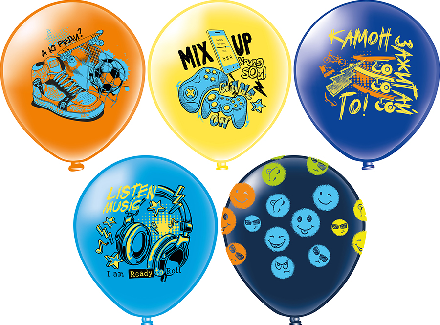 Шар 12" шелк.рис. 1ст 2цв. Зажигай! 5 дизайнов