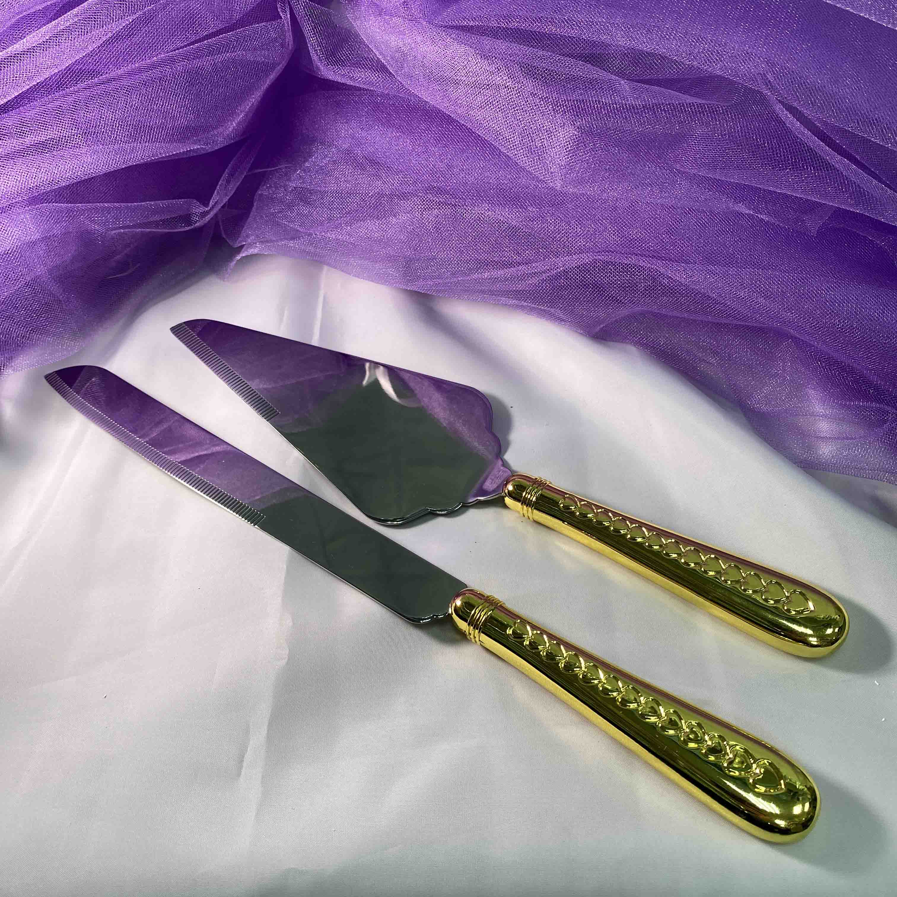 Набор для торта (нож и совок) золото с узором