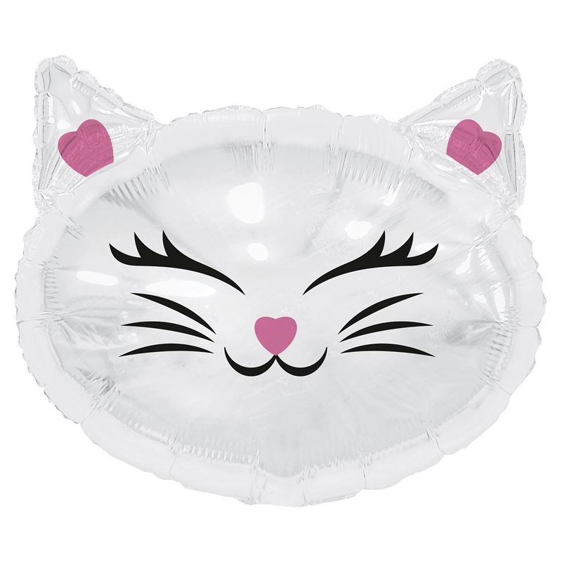 Аг Фигура Котик белый голова /64*65см/1шт./инд.упаковка/,фольгированный шар (Россия)