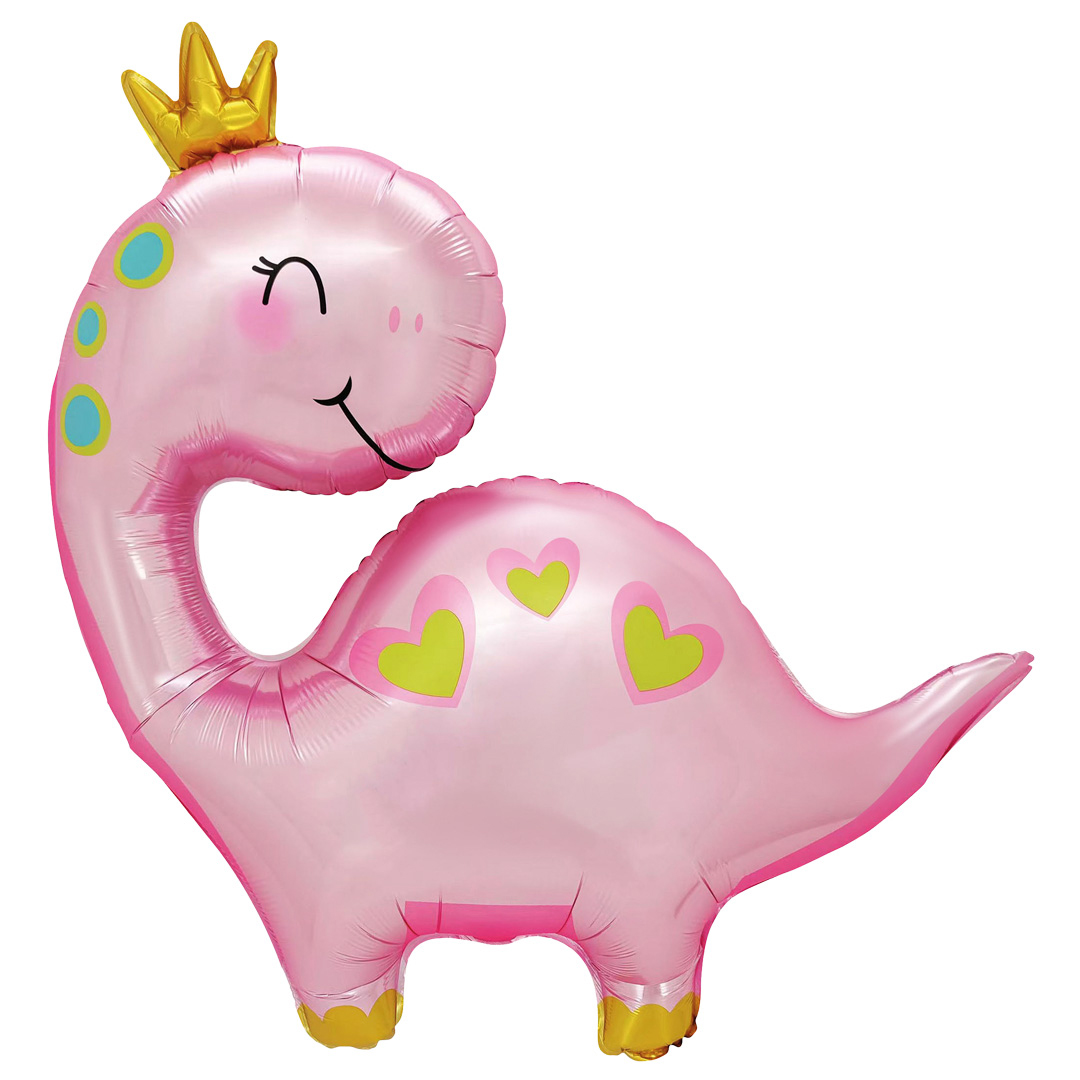 Шар (37"/94 см) Фигура, Динозаврик Принцесса, Розовый, 1 шт