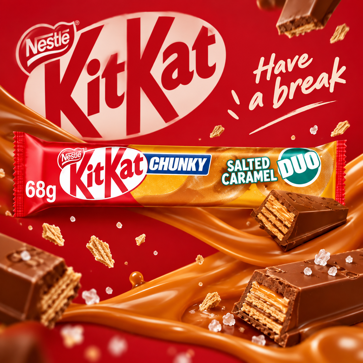 Акция!Шоколадный батончик KitKat Chunky Salted Caramel Duo 68г
