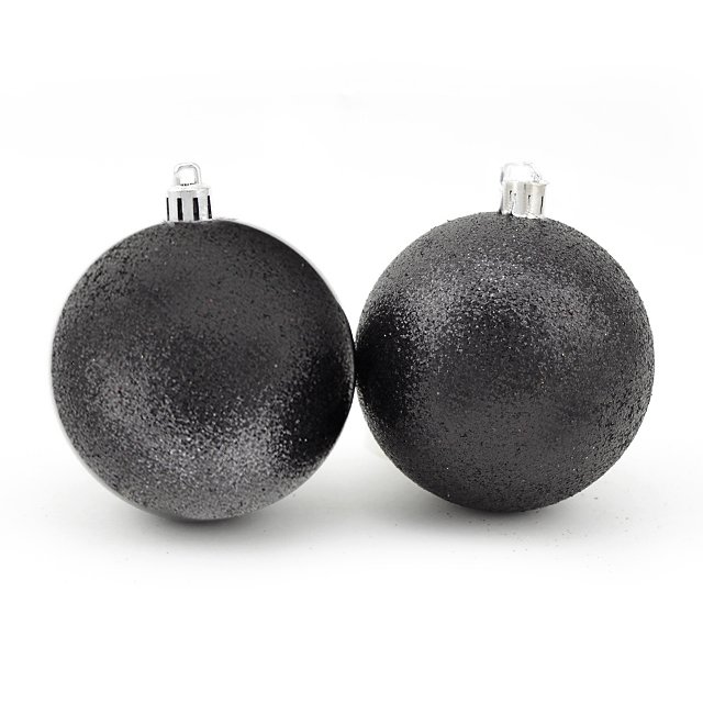 Новогодние шары Черные с глиттером /8см/ набор 2шт./(Китай)