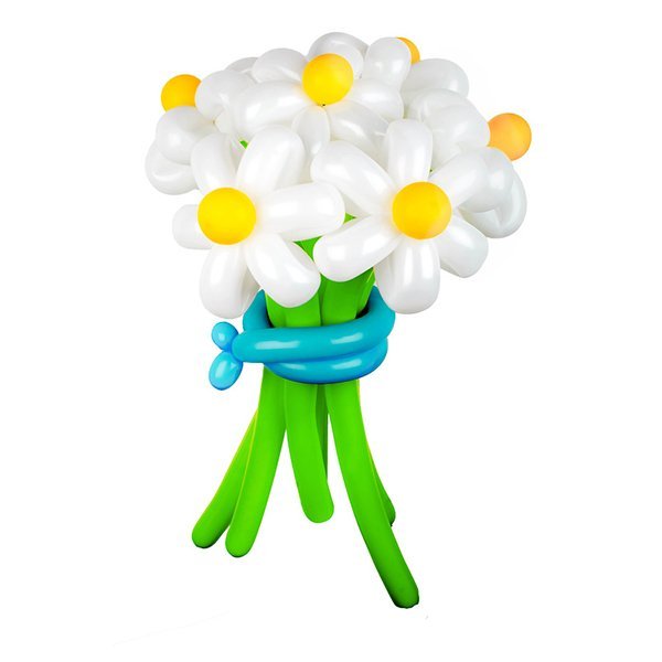 Ромашка из шаров ШДМ (цена за одну штуку) Белая с зеленым стеблем
