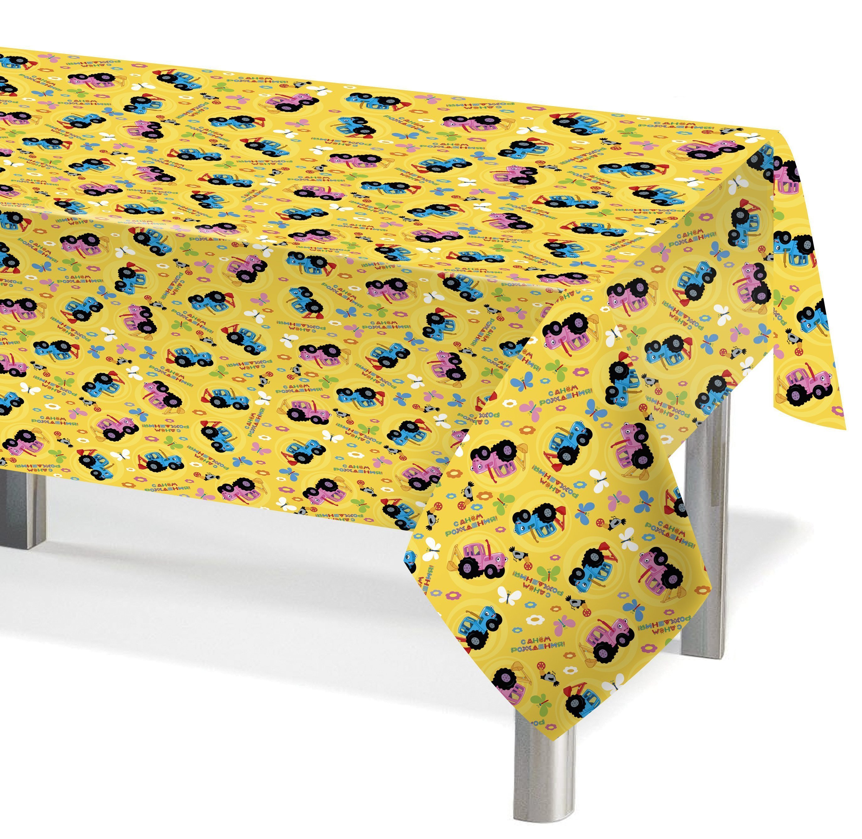 Скатерть одноразовая, Синий трактор,Желтый, 120*180см ,1 шт