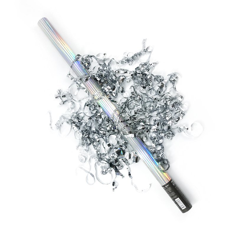 Пневмохлопушка Голография Серебряный серпантин 80см  1 шт.  (Китай)