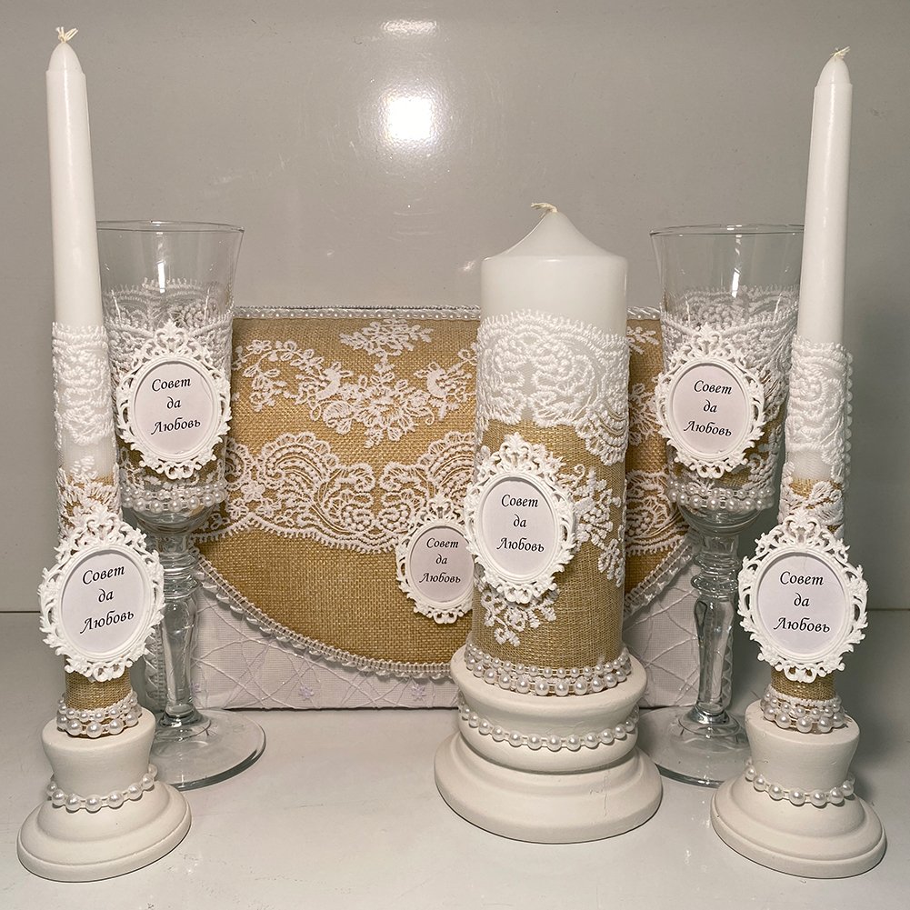 Свадебный набор Семейный банк + свечи + бокалы (рустик)