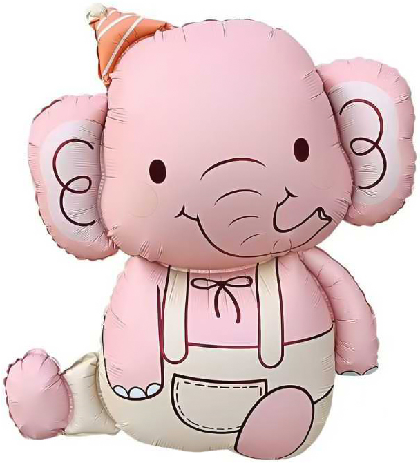 Шар (35"/89 см) Фигура, Слоник в колпачке,Розовый, 1 шт