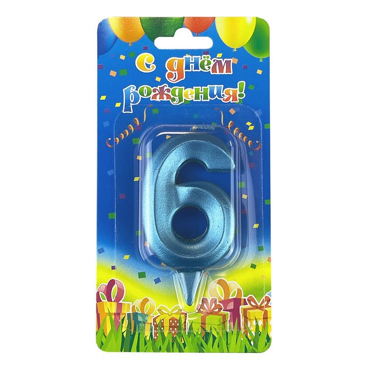 Свеча цифра 6 "Грань" Бирюзовый металлик