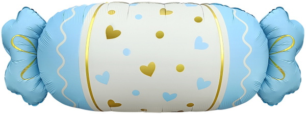 Шар (34"/86 см) Фигура, Конфетка, Сердечки, Голубой, Сатин, 1 шт. в уп.