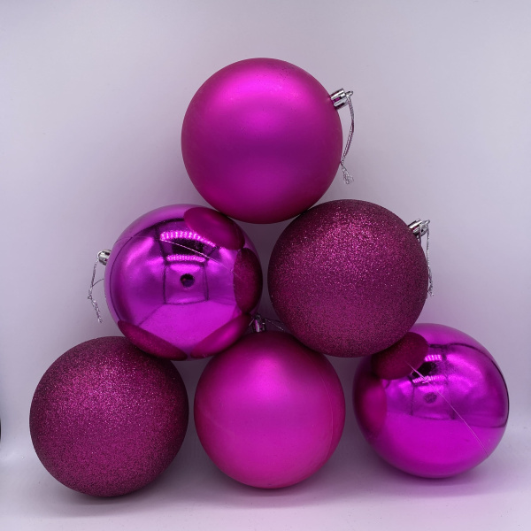 Украшение ёлочное Шар Новогодний10 см 6шт (ФУКСИЯ)