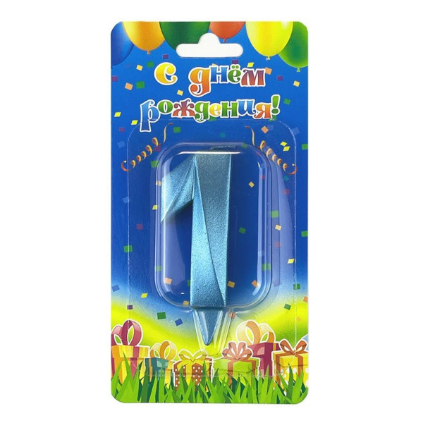 Свеча цифра 1 "Грань" Бирюзовый металлик