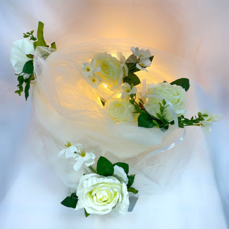 Свадебный набор для украшения машины (кольца, лента, ручки) Белый