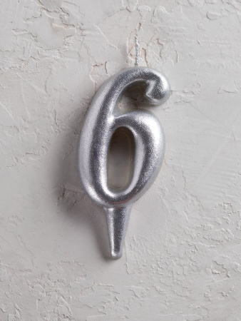 Свеча цифра 6 "Овал" серебро