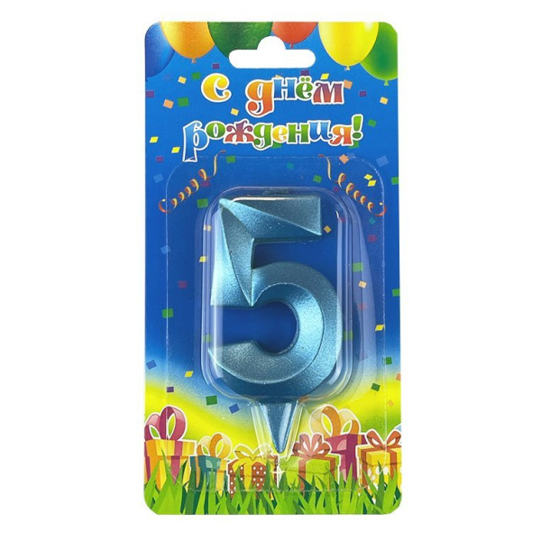 Свеча цифра 5 "Грань" Бирюзовый металлик