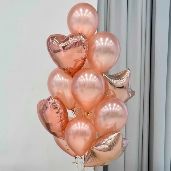 Фонтан шаров в цвете "Розовое золото"