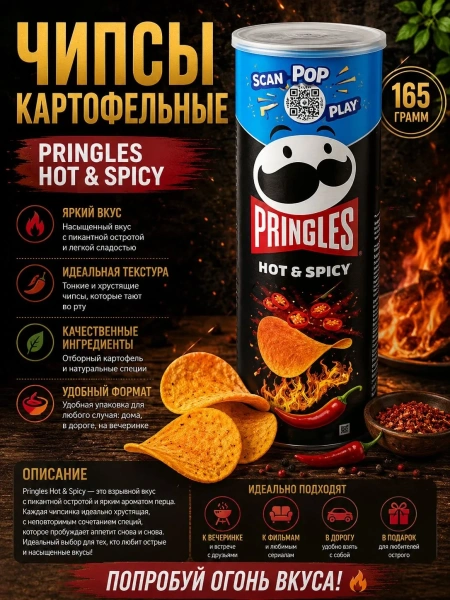 Акция!Pringles Hot&Spicy (Принглс Острый и Пряный) 160г															