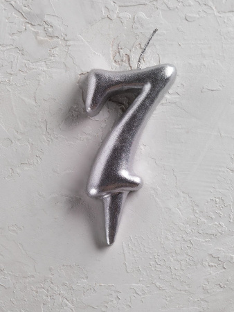 Свеча цифра 7 "Овал" серебро