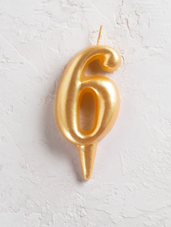 Свеча цифра в торт "Овал" золото 6