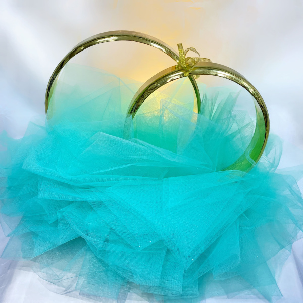 Свадебный набор для украшения машины (кольца, лента, ручки) Бирюзовый