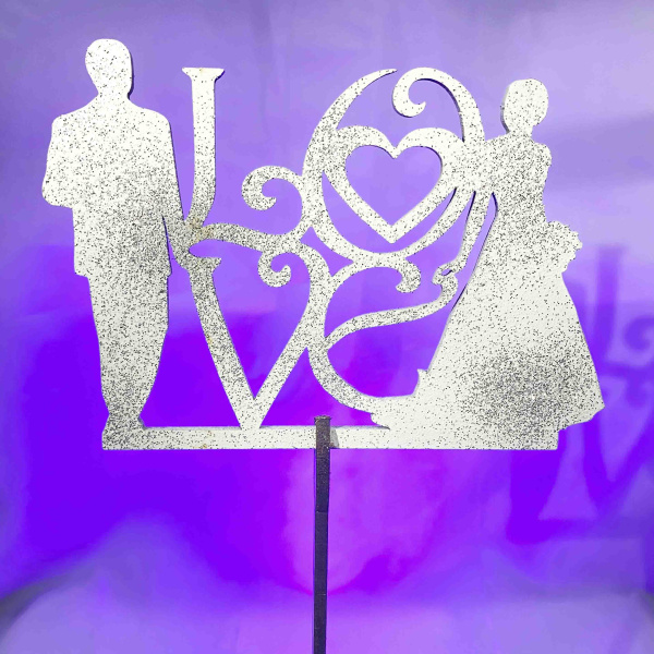 Топпер деревянный окрашенный надпись (с блёстками) Молодожены