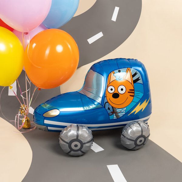 Шар (29"/74 см) Фигура 3D, Три Кота,Коржик в машине, 1 шт в уп