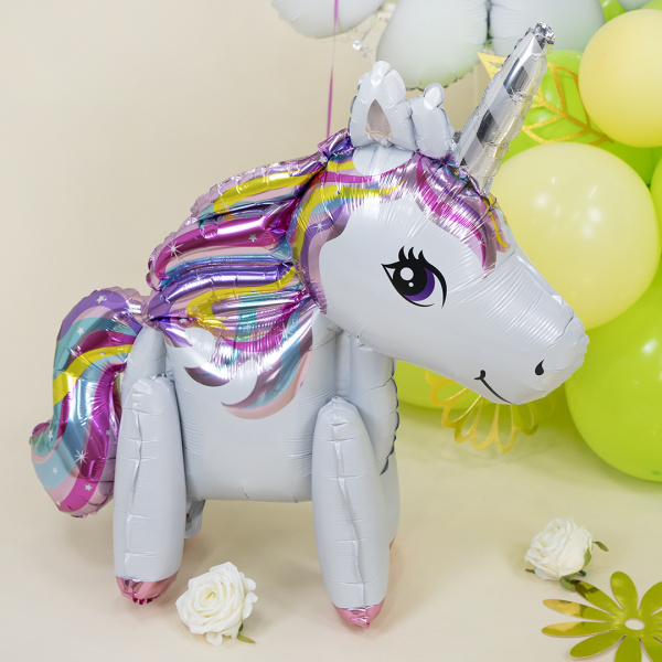 Шар (23"/58 см) Ходячая Фигура, Единорог, Звездная радуга, Белый, 1 шт. в упак.
