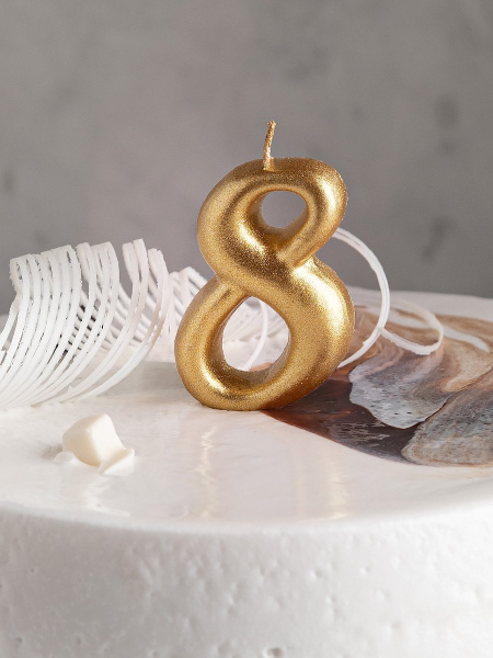 Свеча цифра в торт "Овал" золото 8