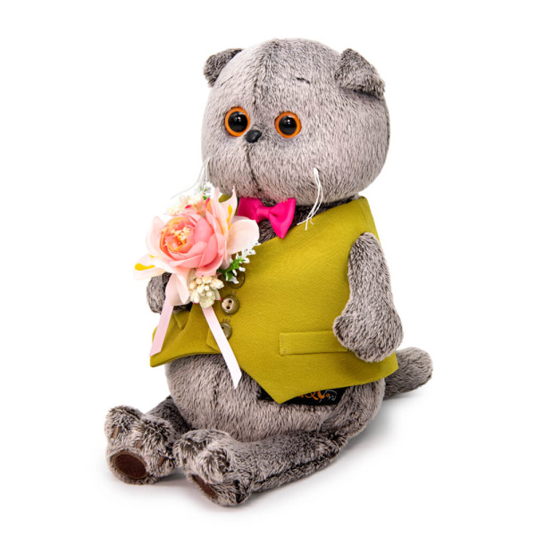 Акция! Ks25-228. Басик в жилете и с букетом (В1) 25см