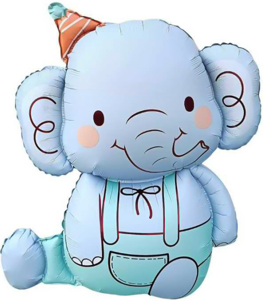 Шар (35"/89 см) Фигура, Слоник в колпачке,Голубой, 1 шт