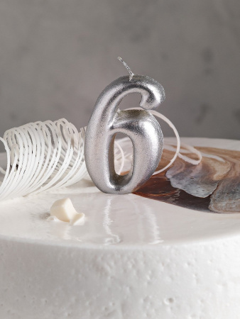 Свеча цифра 6 "Овал" серебро