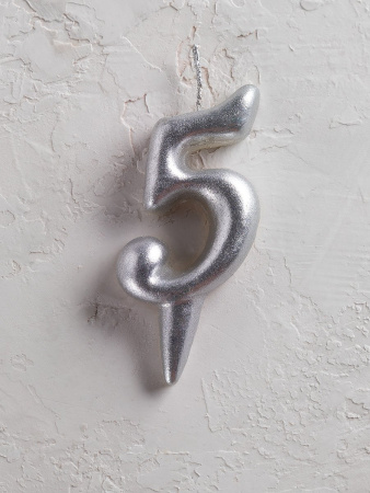 Свеча цифра 5 "Овал" серебро